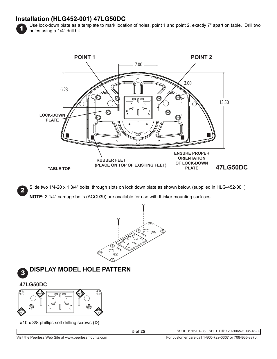 47lg50dc, Display model hole pattern 3 | Peerless-AV ACC942 - Installation User Manual | Page 5 / 25