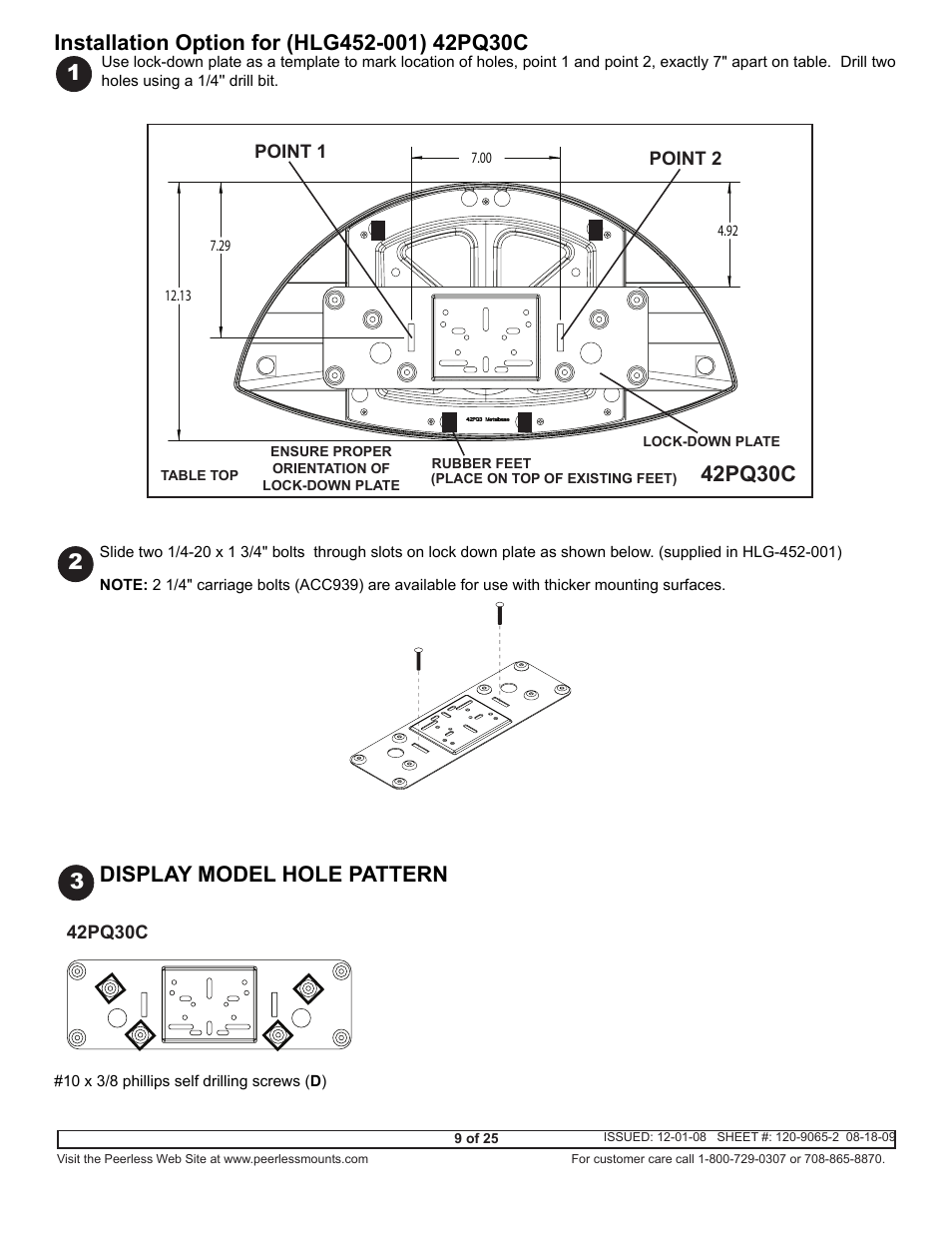 This is for concept only. ecn date, 42pq30c, Display model hole pattern | Peerless-AV ACC942 - Installation User Manual | Page 9 / 25