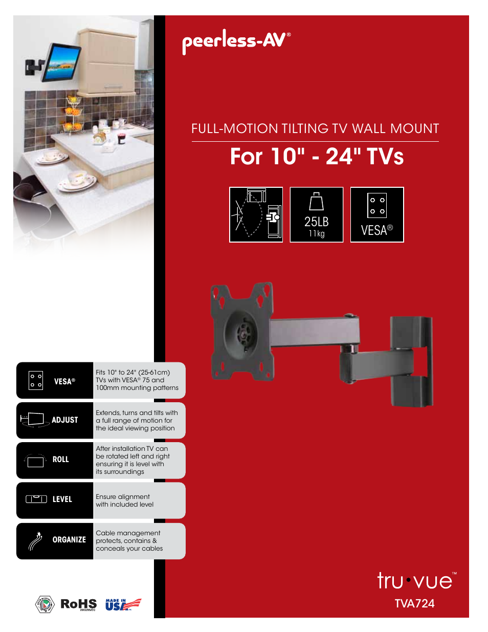 Peerless-AV TVA724  - Sell Sheet User Manual | 2 pages