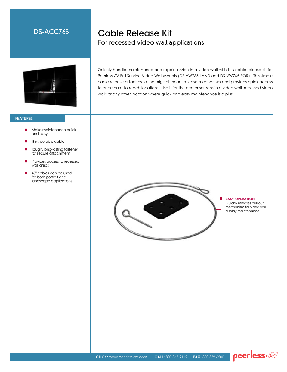 Peerless-AV DS-ACC765  - Sell Sheet User Manual | 2 pages