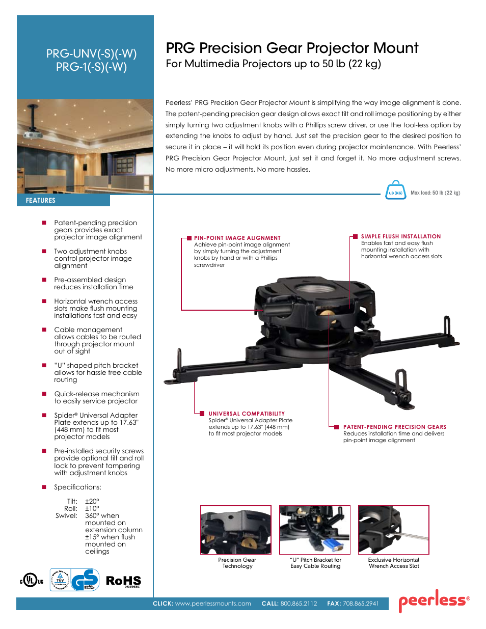 Peerless-AV PRG-UNV-S  - Sell Sheet User Manual | 2 pages