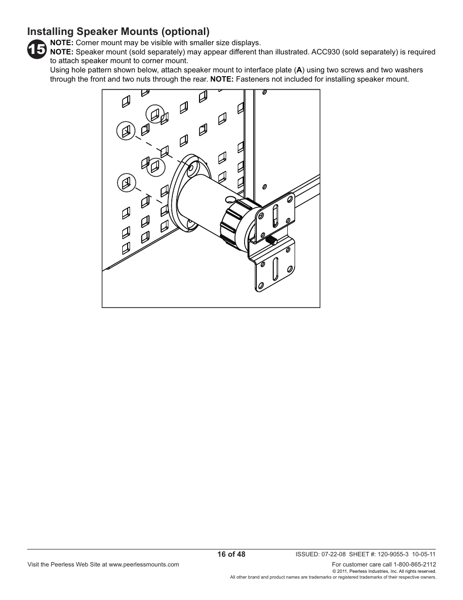 Installing speaker mounts (optional) | Peerless-AV CM850-S - Installation User Manual | Page 16 / 48