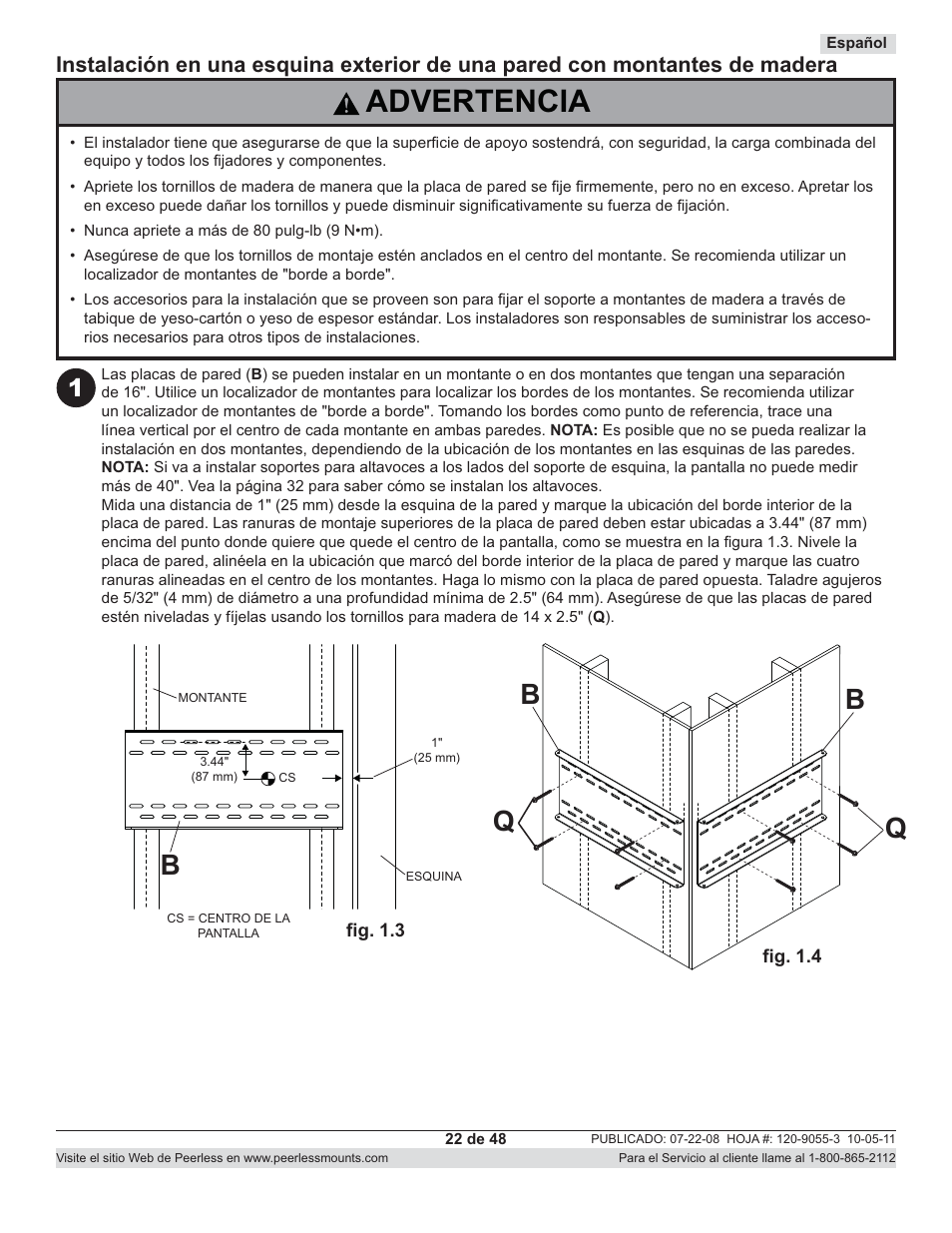 Advertencia, Bq q | Peerless-AV CM850-S - Installation User Manual | Page 22 / 48