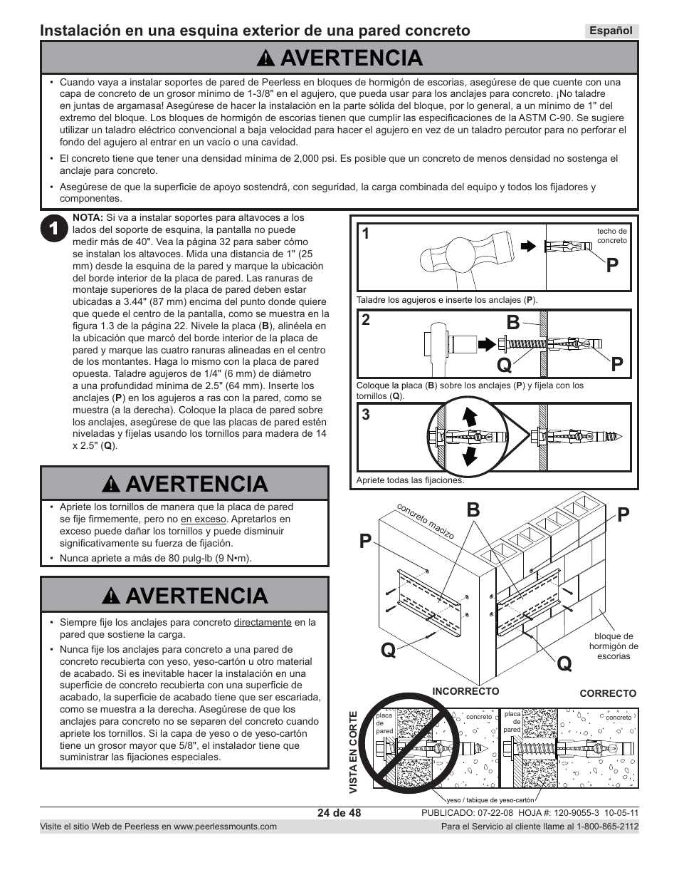 Avertencia, Qp p b q, Pb q | Peerless-AV CM850-S - Installation User Manual | Page 24 / 48