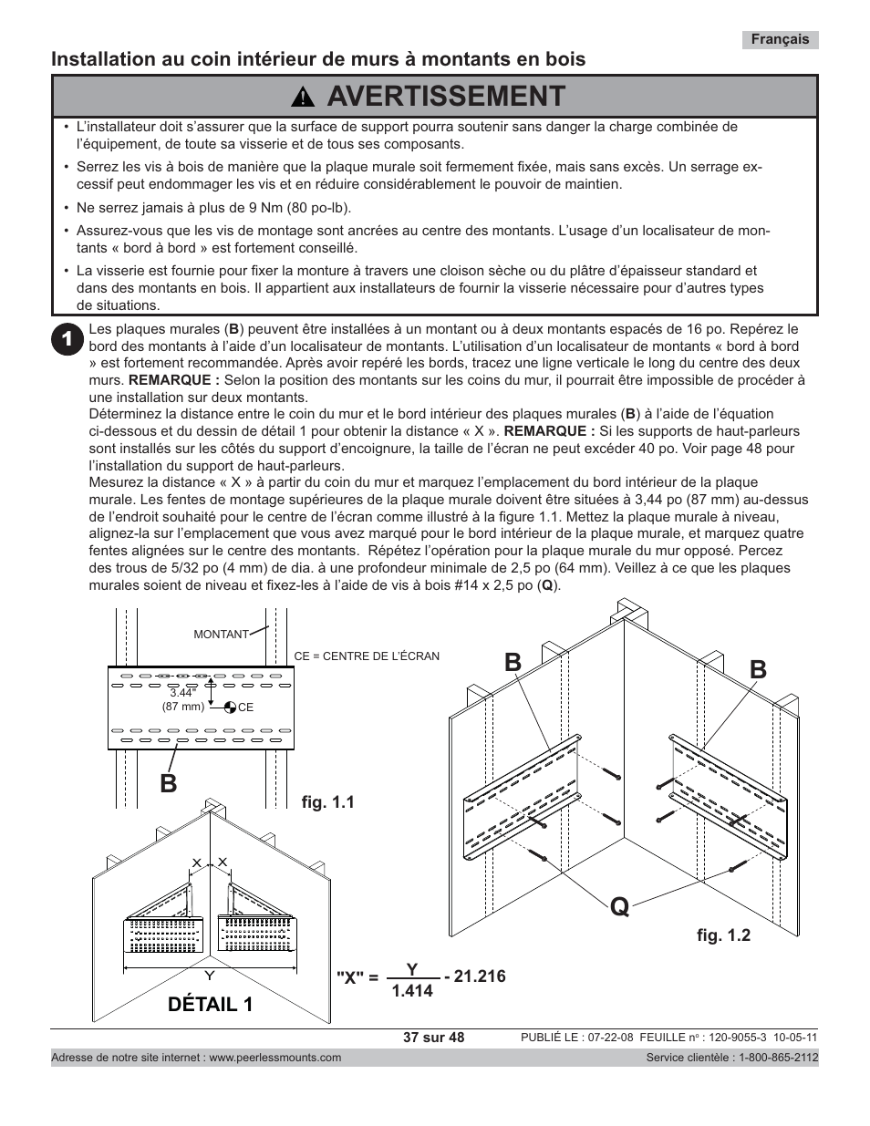 Avertissement, Détail 1 | Peerless-AV CM850-S - Installation User Manual | Page 37 / 48