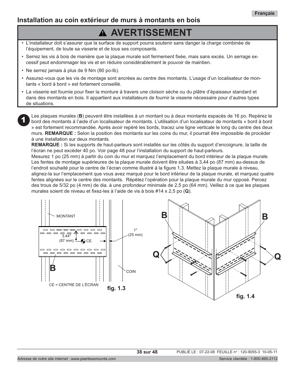 Avertissement, Bq q | Peerless-AV CM850-S - Installation User Manual | Page 38 / 48