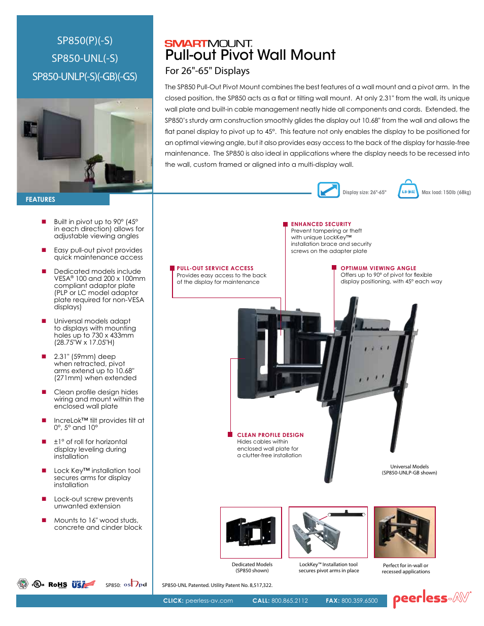 Peerless-AV SP850-UNL-S  - Sell Sheet User Manual | 2 pages