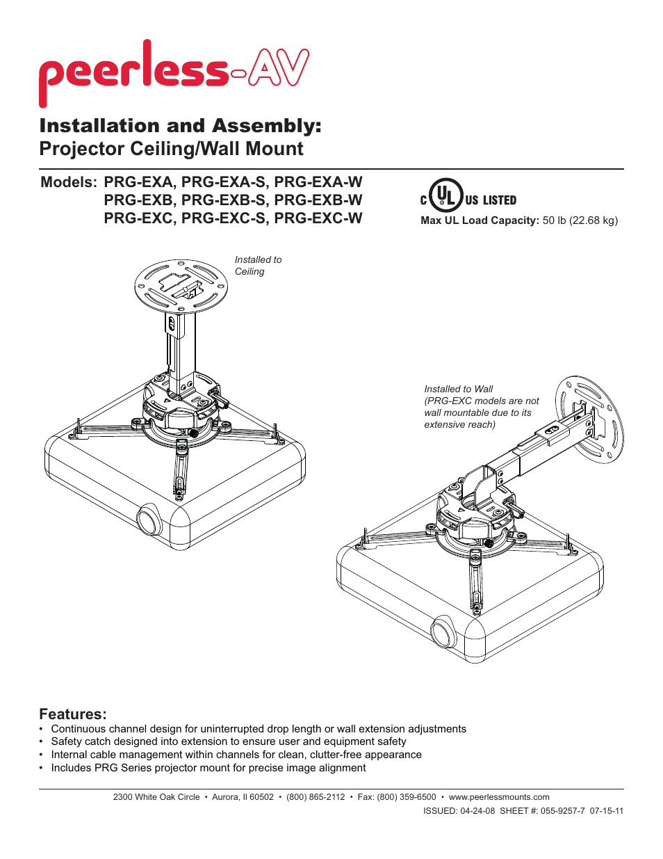 Peerless-AV PRG-EXC-W - Installation User Manual | 14 pages