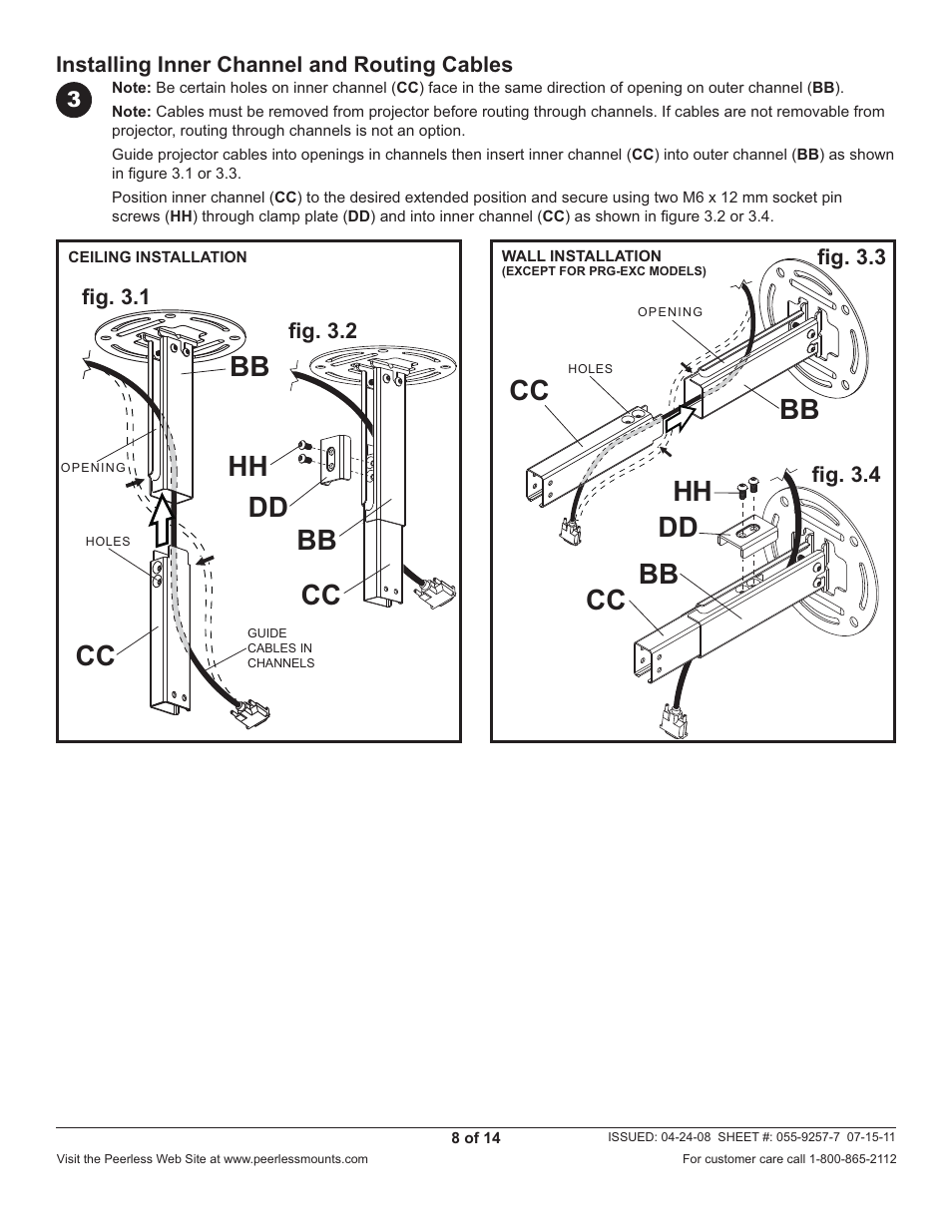 Bb cc, Hh dd bb cc | Peerless-AV PRG-EXC-W - Installation User Manual | Page 8 / 14