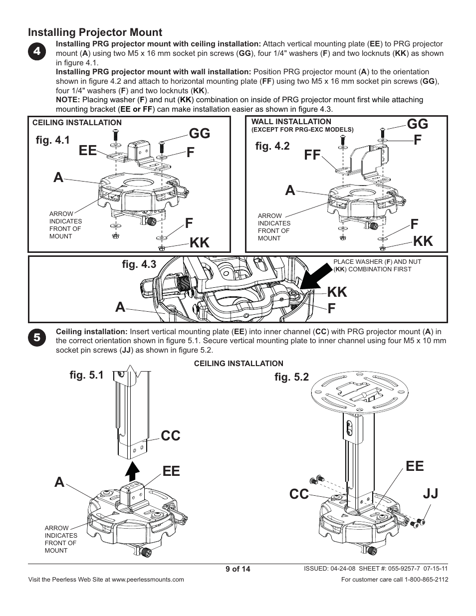 Kk f kk f ee gg gg ff, Cc ee, Jj ee cc a f f | Kk f a | Peerless-AV PRG-EXC-W - Installation User Manual | Page 9 / 14