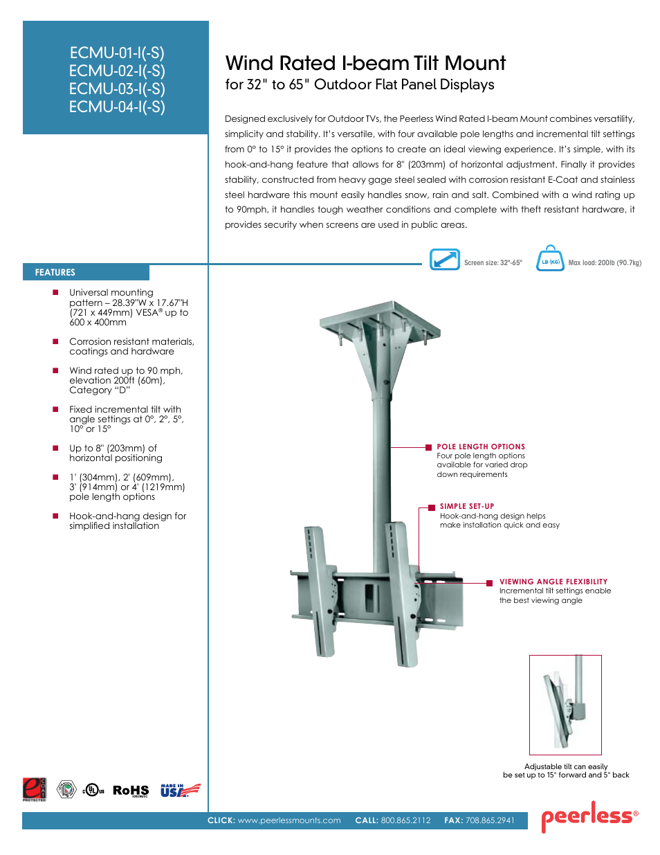Peerless-AV ECMU-04-I-S  - Sell Sheet User Manual | 2 pages