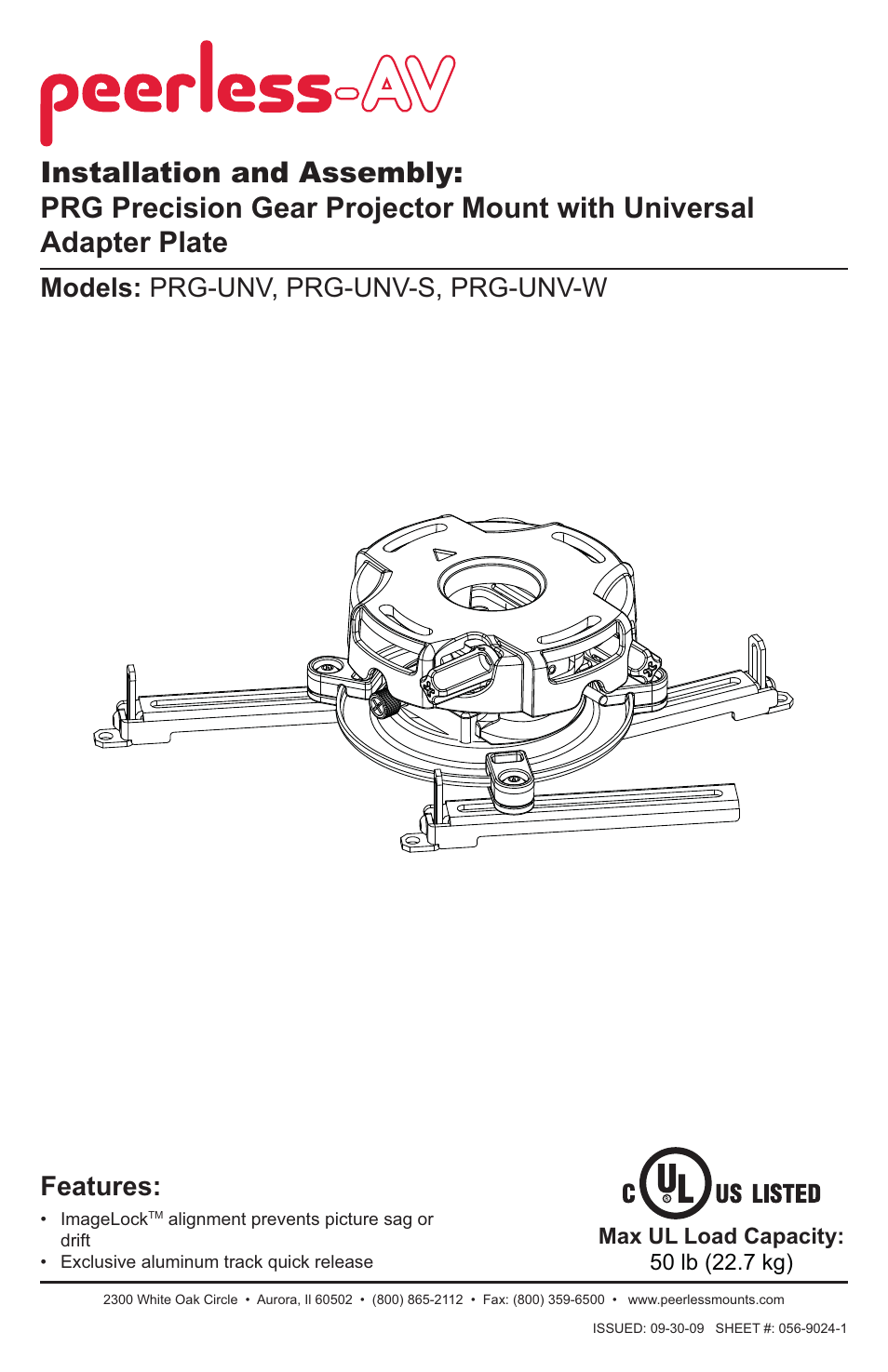 Peerless-AV PRG-UNV-S - Installation User Manual | 51 pages