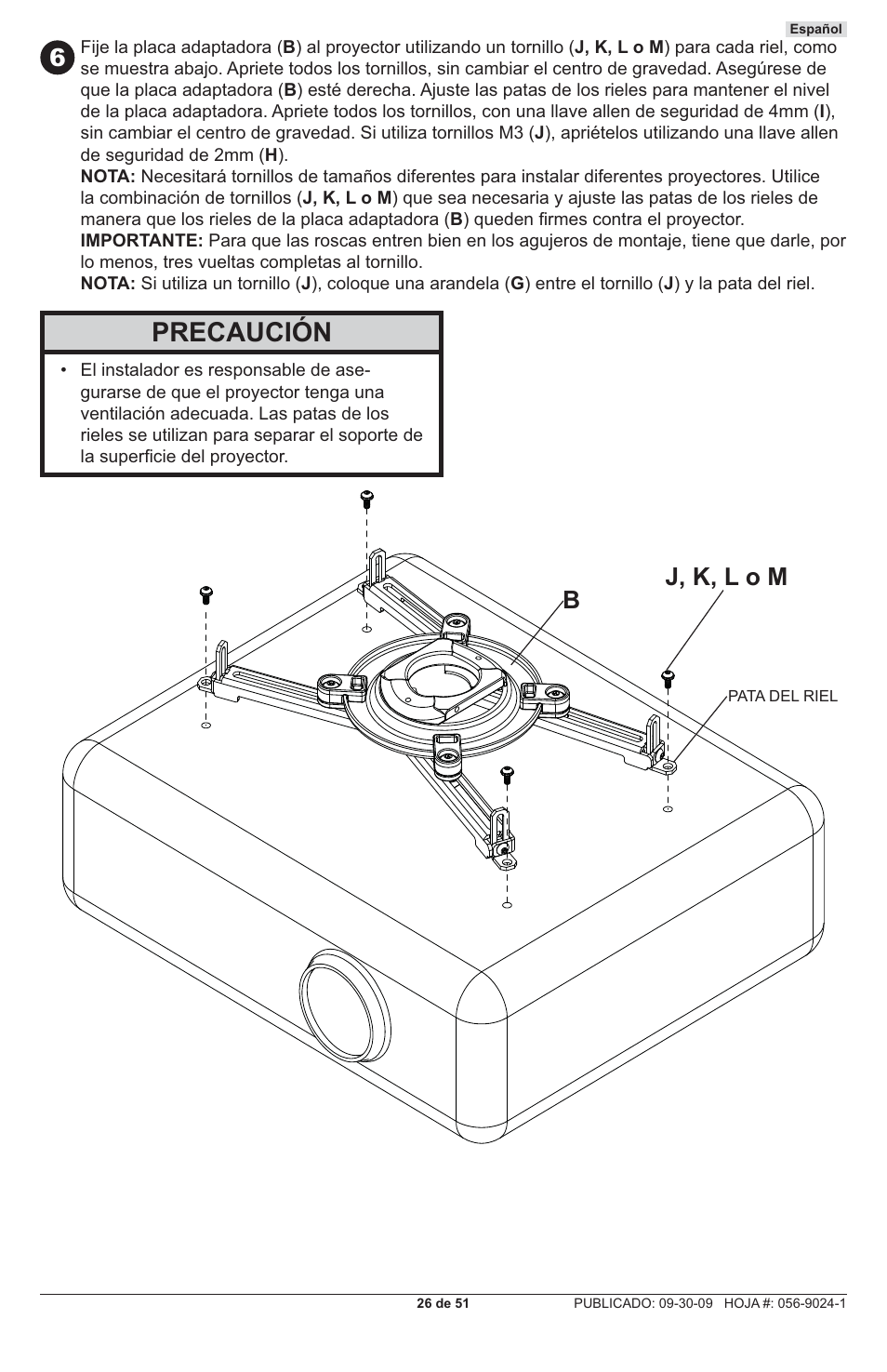 Precaución, J, k, l o m b | Peerless-AV PRG-UNV-S - Installation User Manual | Page 26 / 51