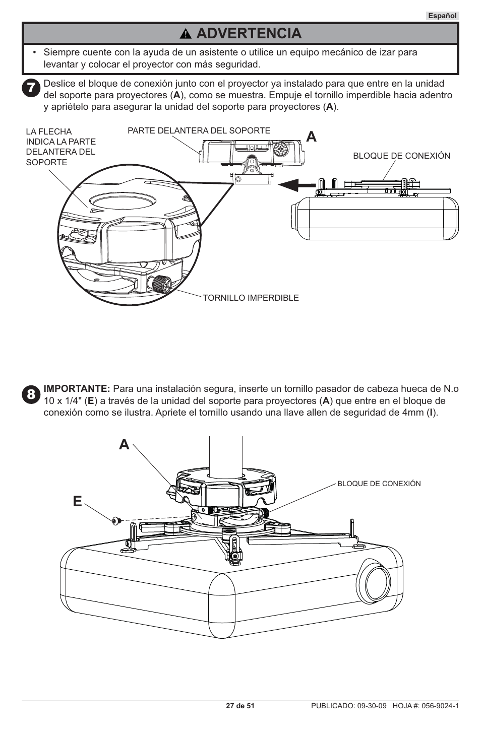 Advertencia | Peerless-AV PRG-UNV-S - Installation User Manual | Page 27 / 51