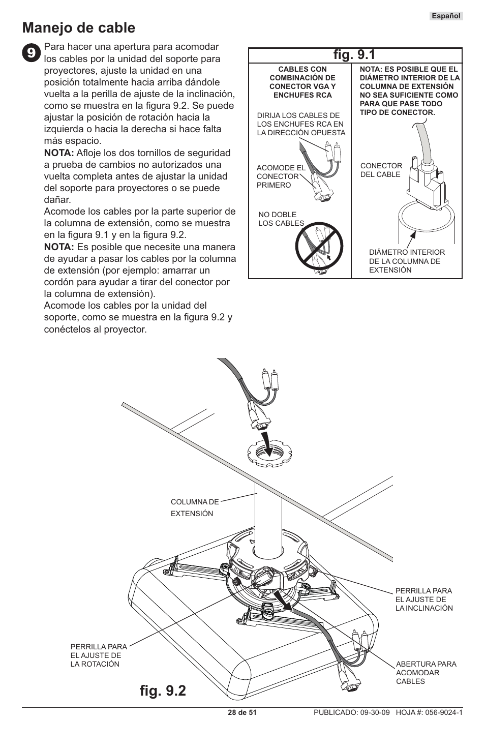 Manejo de cable, Fi g. 9.2, Fi g. 9.1 | Peerless-AV PRG-UNV-S - Installation User Manual | Page 28 / 51