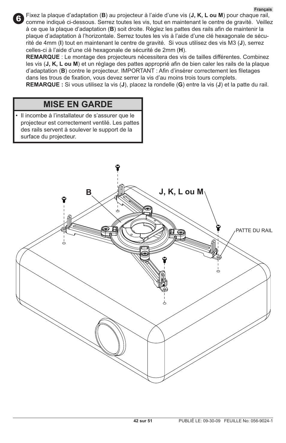 Mise en garde, J, k, l ou m b | Peerless-AV PRG-UNV-S - Installation User Manual | Page 42 / 51