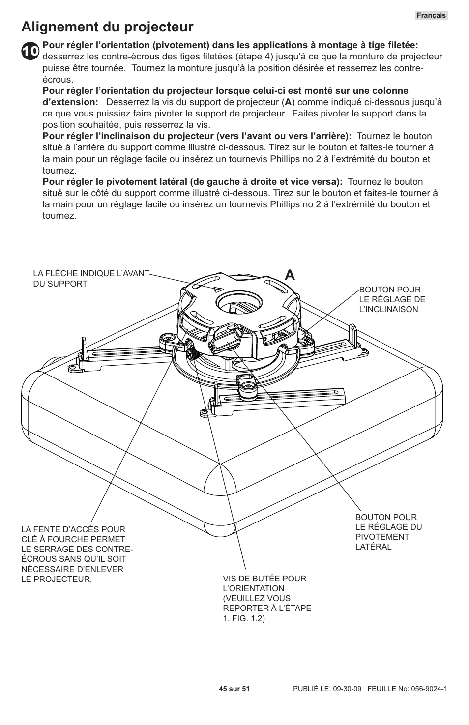 Alignement du projecteur | Peerless-AV PRG-UNV-S - Installation User Manual | Page 45 / 51