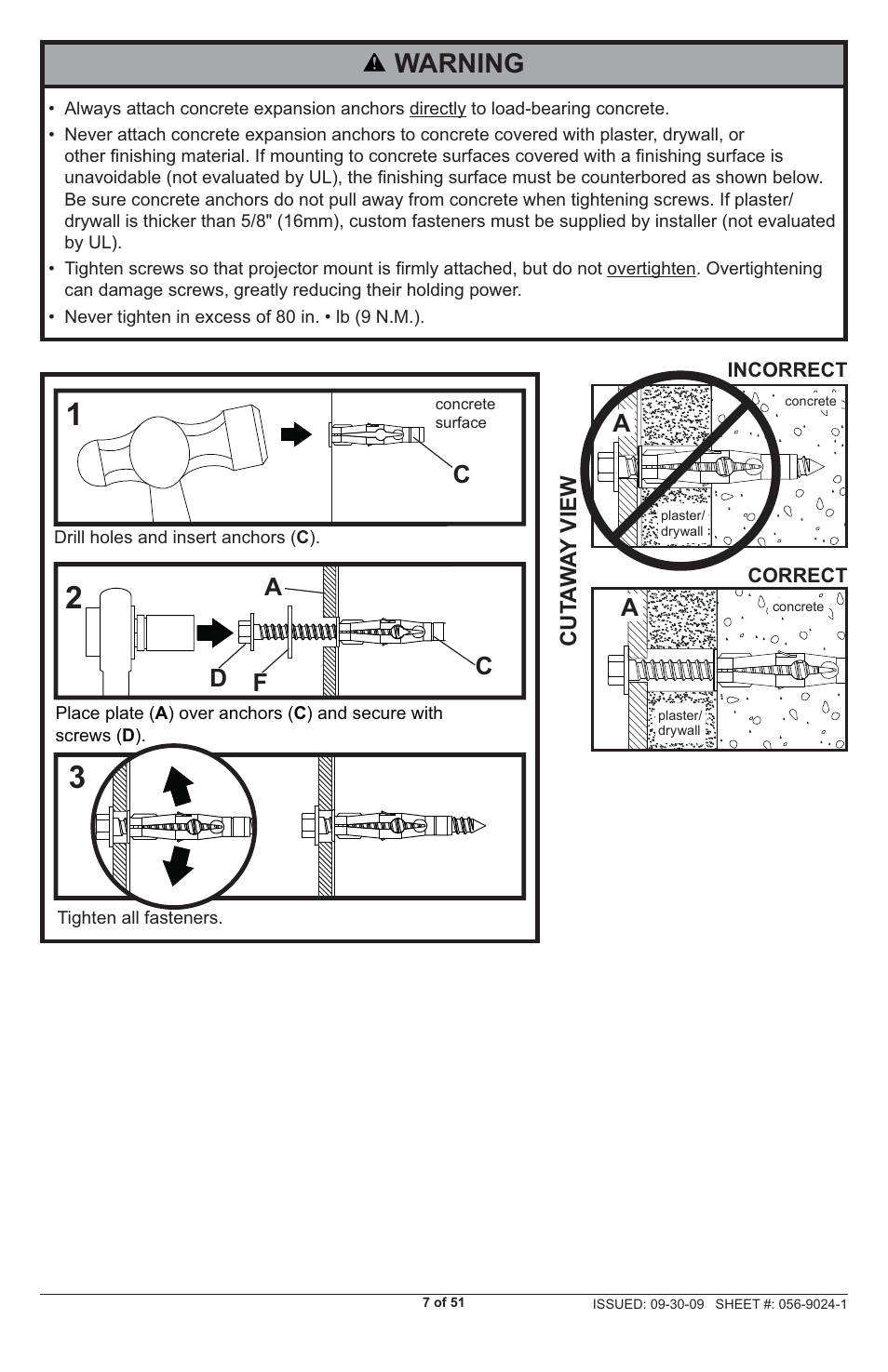Warning, Ac d f | Peerless-AV PRG-UNV-S - Installation User Manual | Page 7 / 51