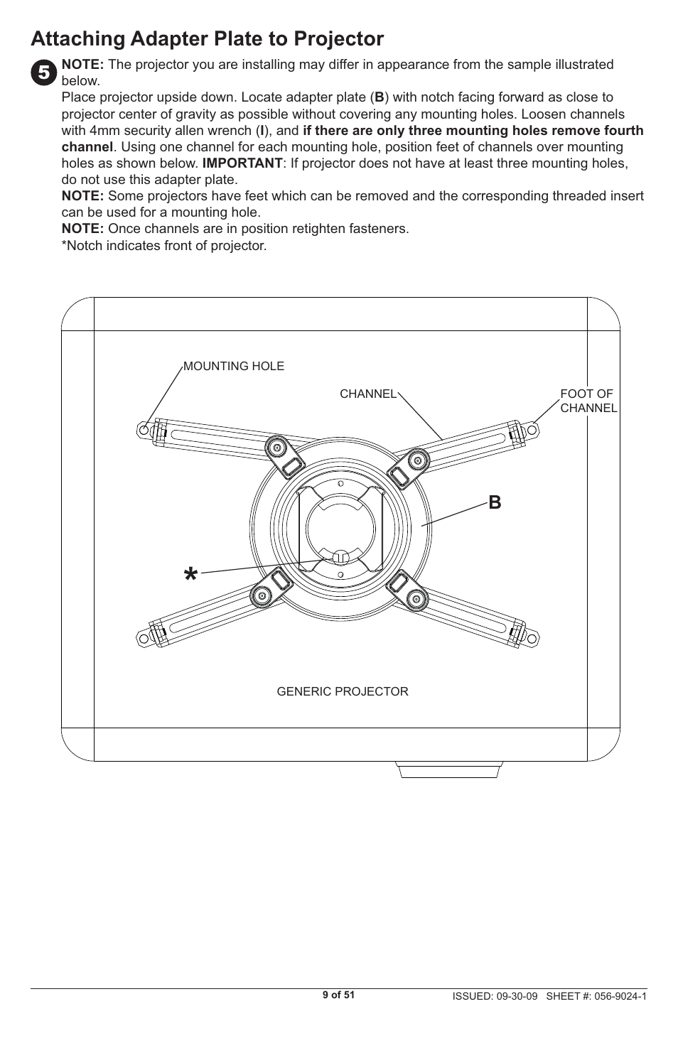 Attaching adapter plate to projector | Peerless-AV PRG-UNV-S - Installation User Manual | Page 9 / 51