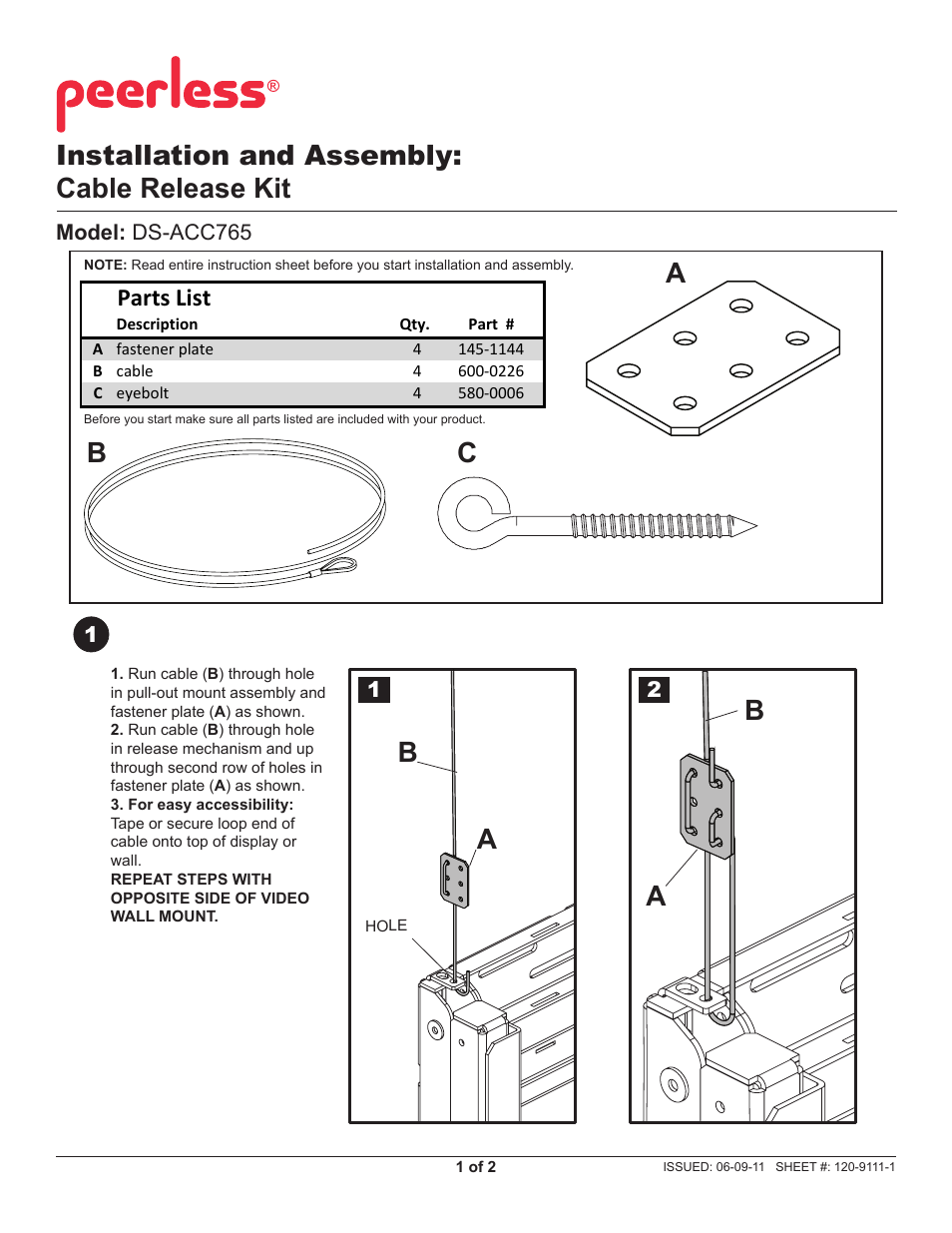 Peerless-AV DS-ACC765 - Installation User Manual | 2 pages