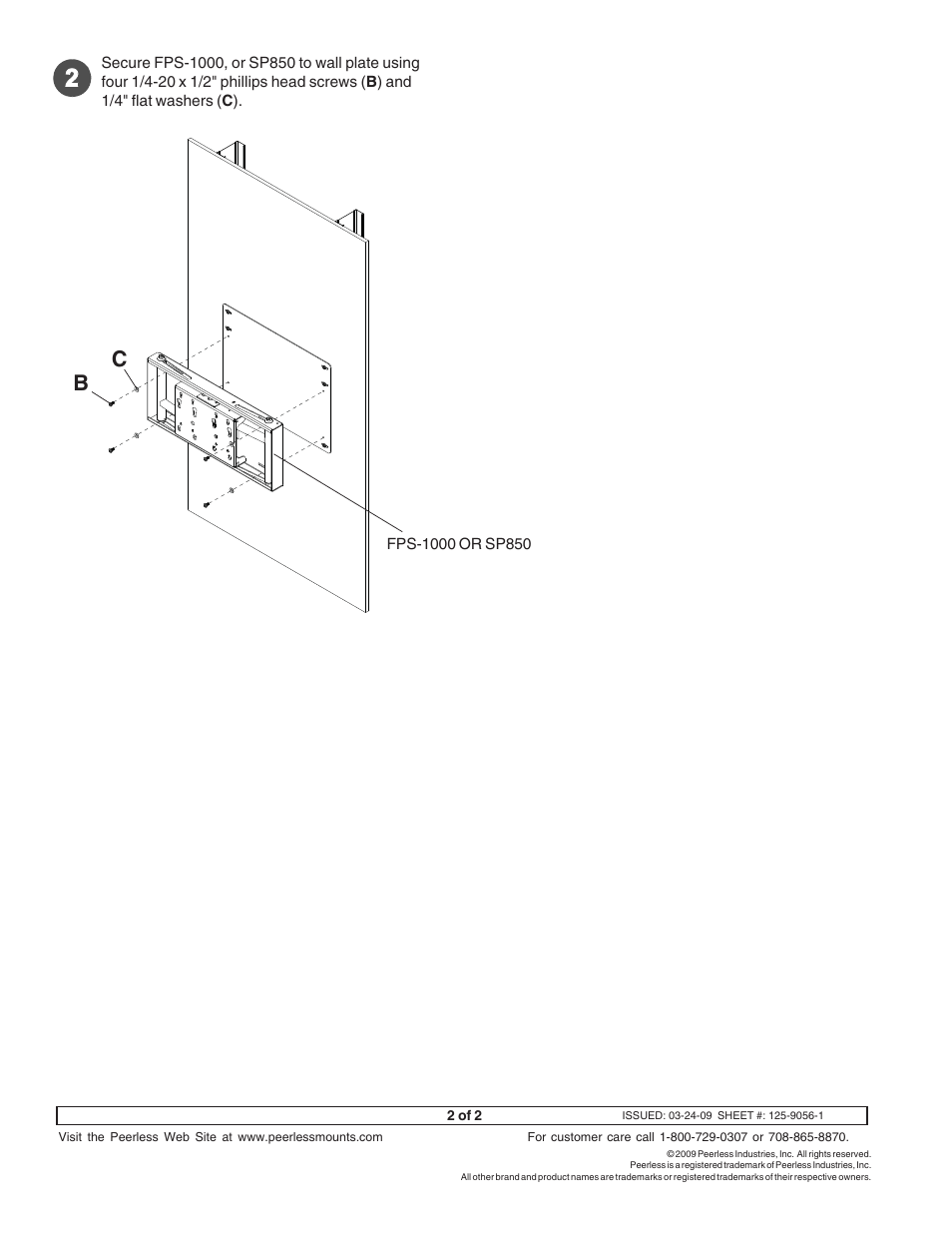 Peerless-AV WSP816 - Installation User Manual | Page 2 / 2