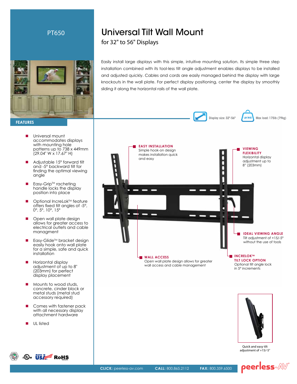 Peerless-AV PT650  - Sell Sheet User Manual | 2 pages