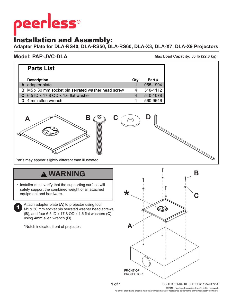 Peerless-AV PAP-JVC-DLA - Installation User Manual | 1 page