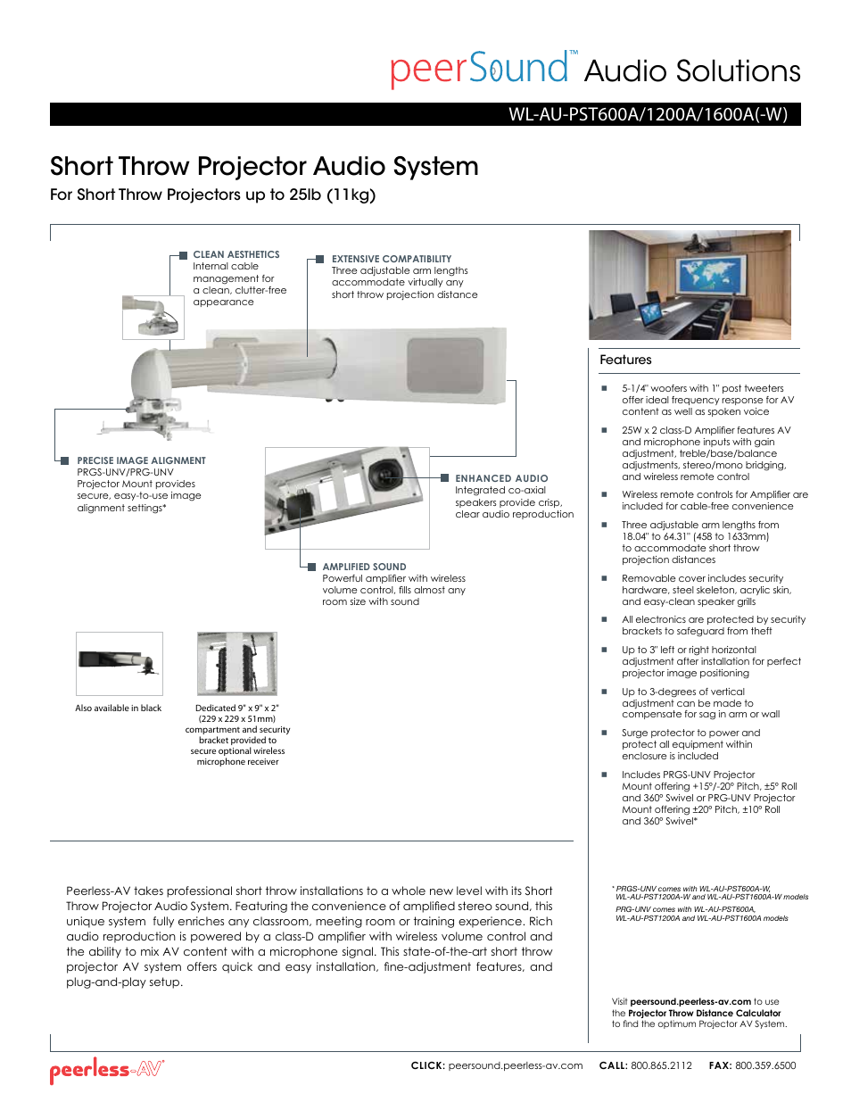 Peerless-AV WL-AU-PST600A-W  - Sell Sheet User Manual | 2 pages