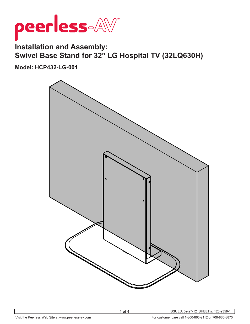 Peerless-AV HCP432-LG-001 - Installation User Manual | 4 pages