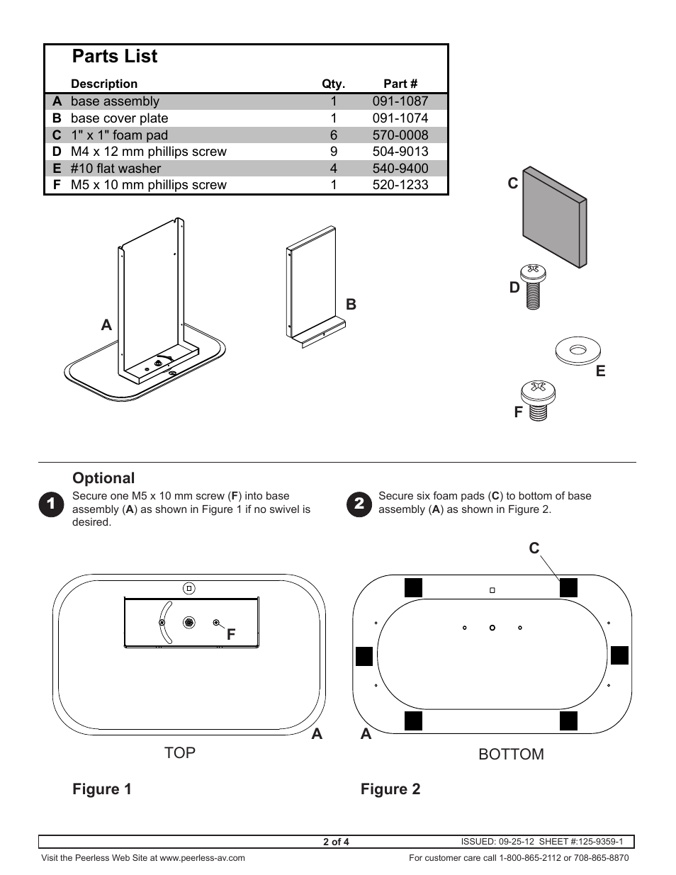 Parts list | Peerless-AV HCP432-LG-001 - Installation User Manual | Page 2 / 4