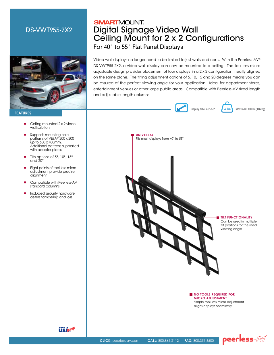 Peerless-AV DS-VWT955-2X2  - Sell Sheet User Manual | 2 pages