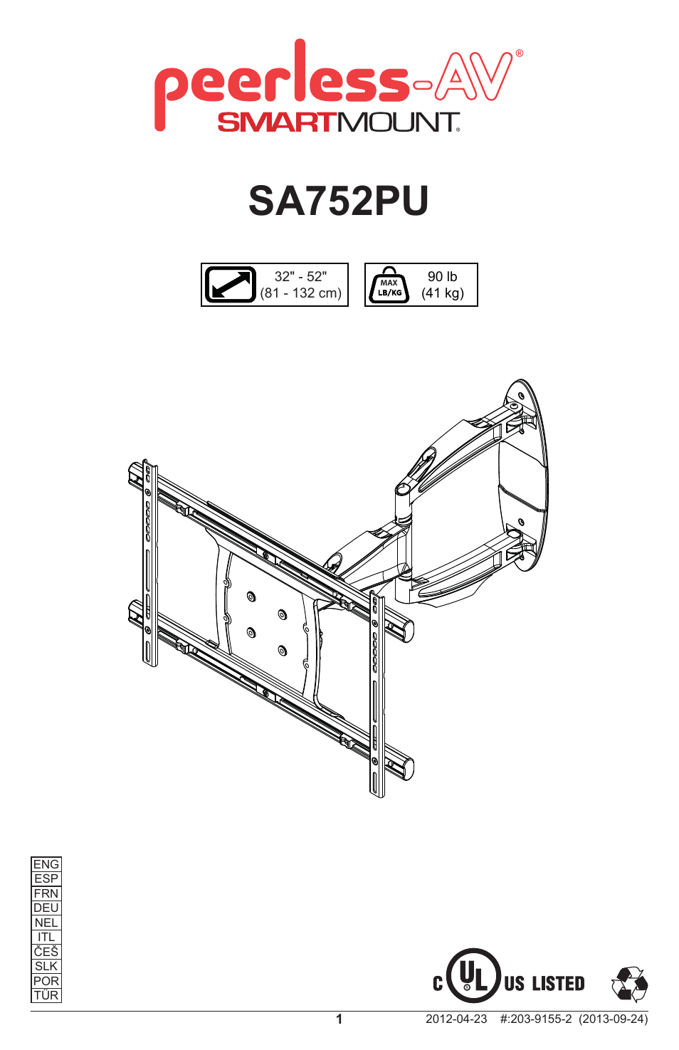 Peerless-AV SA752PU - Installation User Manual | 28 pages