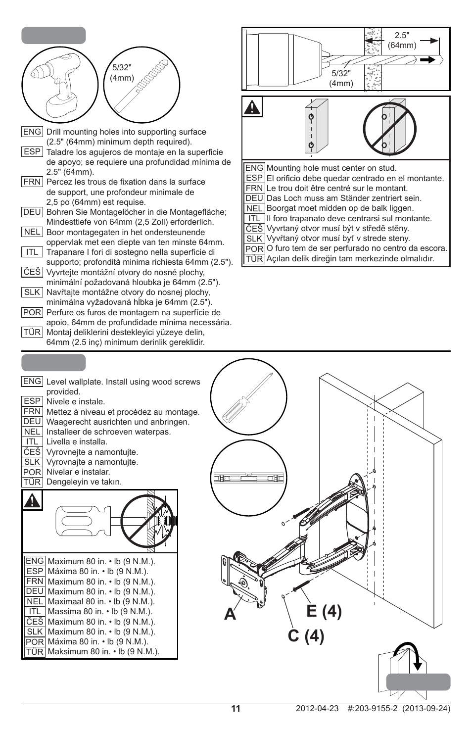 E (4) a c (4) | Peerless-AV SA752PU - Installation User Manual | Page 11 / 28