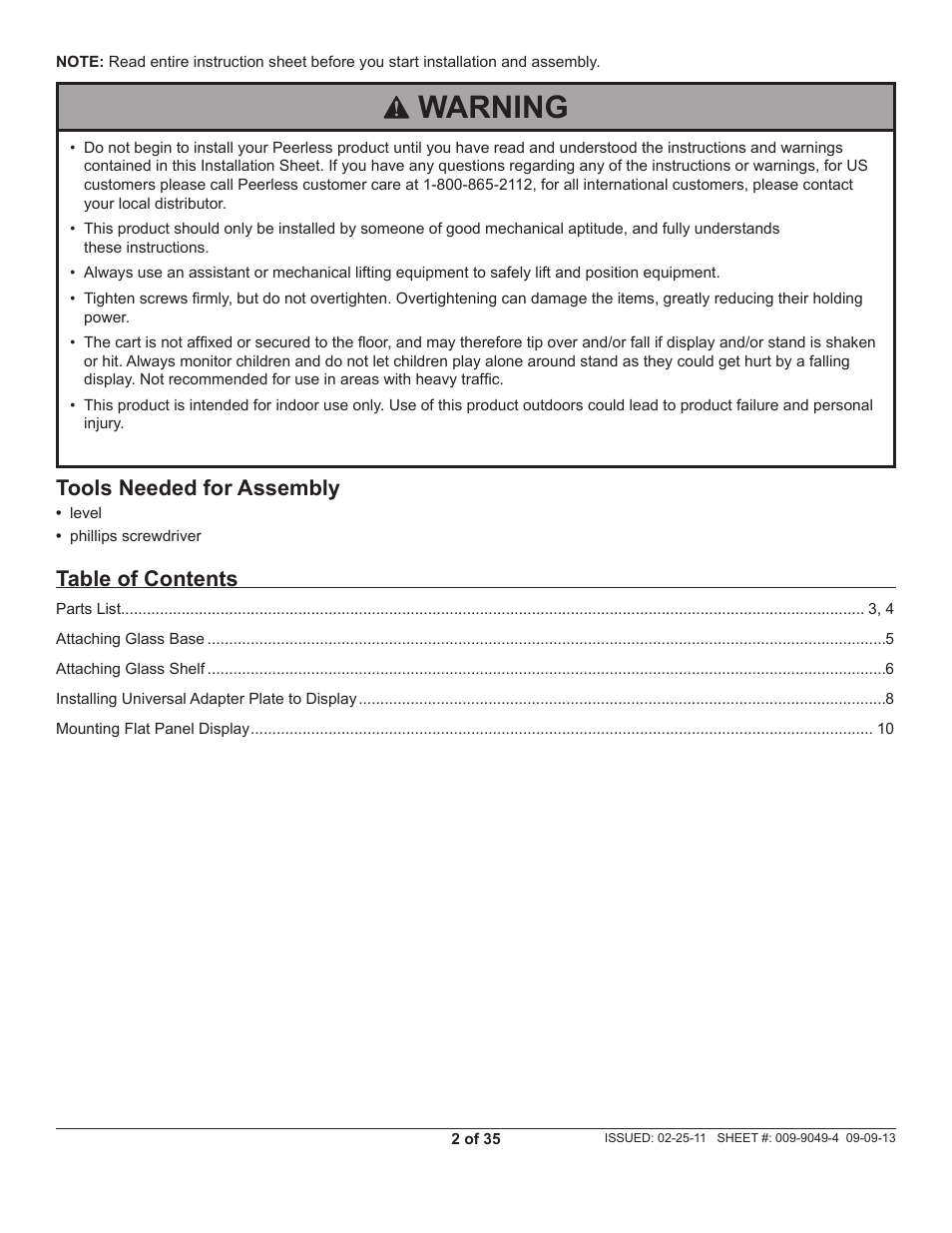 Peerless-AV SC550GL - Installation User Manual | Page 2 / 35