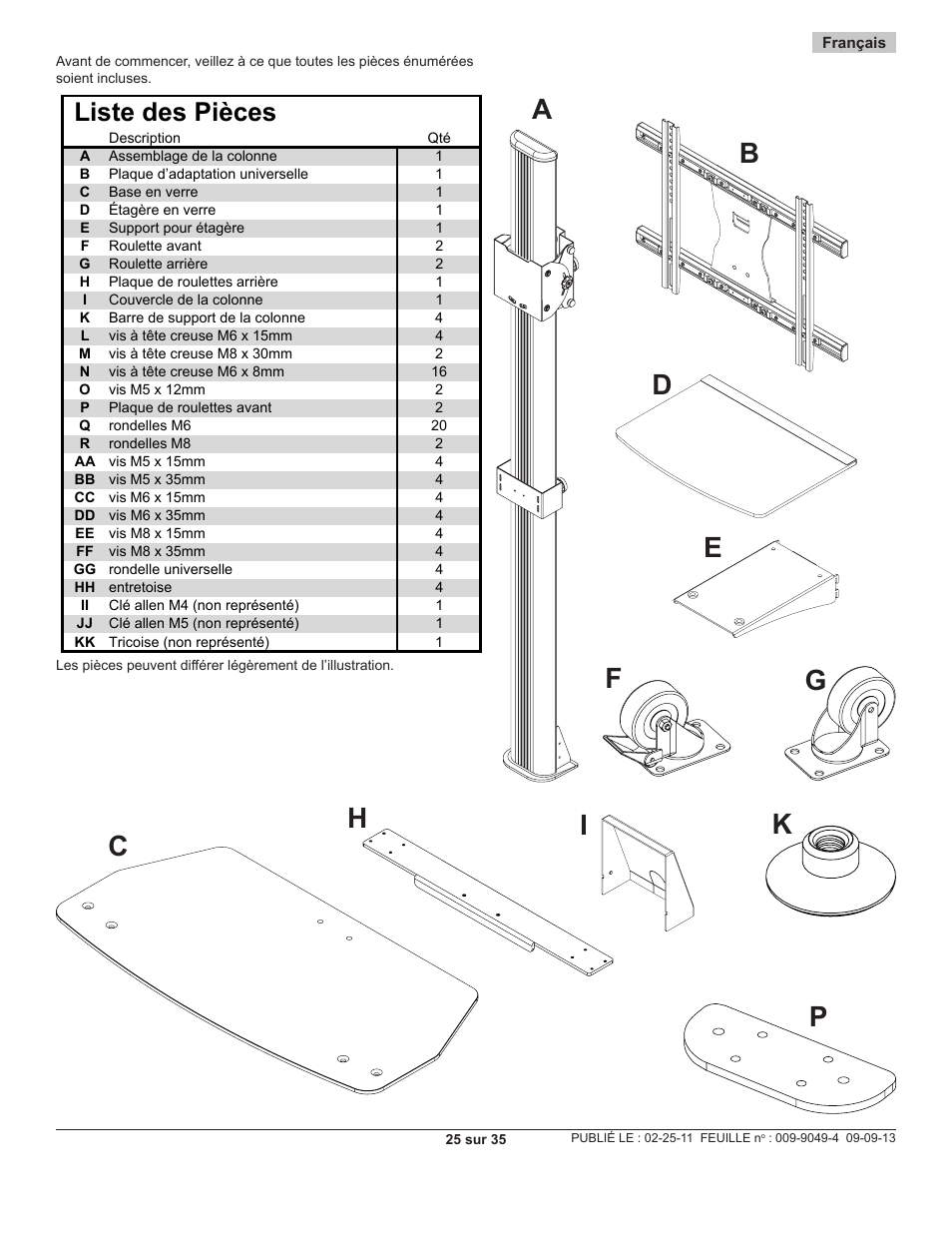 Fg p, Liste des pièces | Peerless-AV SC550GL - Installation User Manual | Page 25 / 35