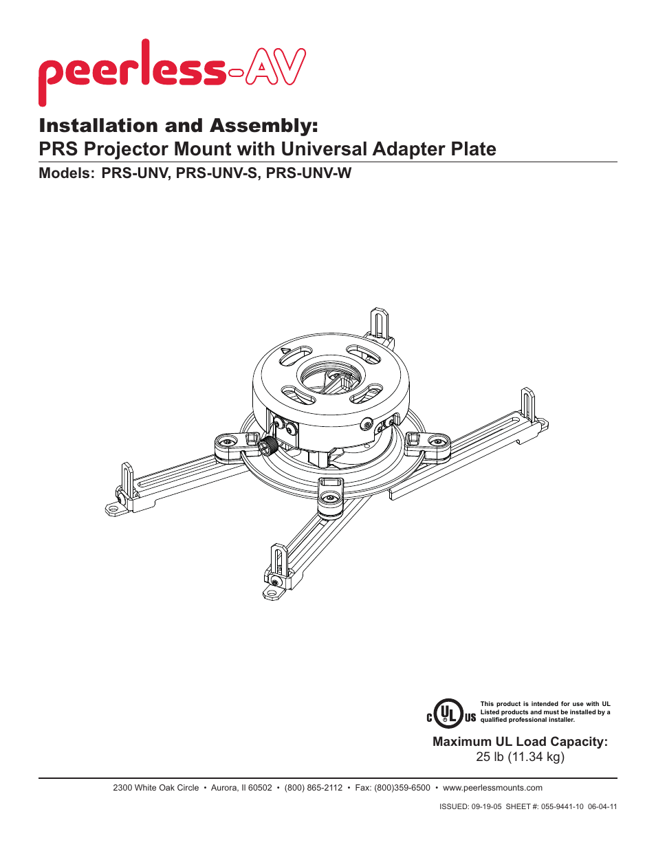 Peerless-AV PRS-UNV - Installation User Manual | 12 pages