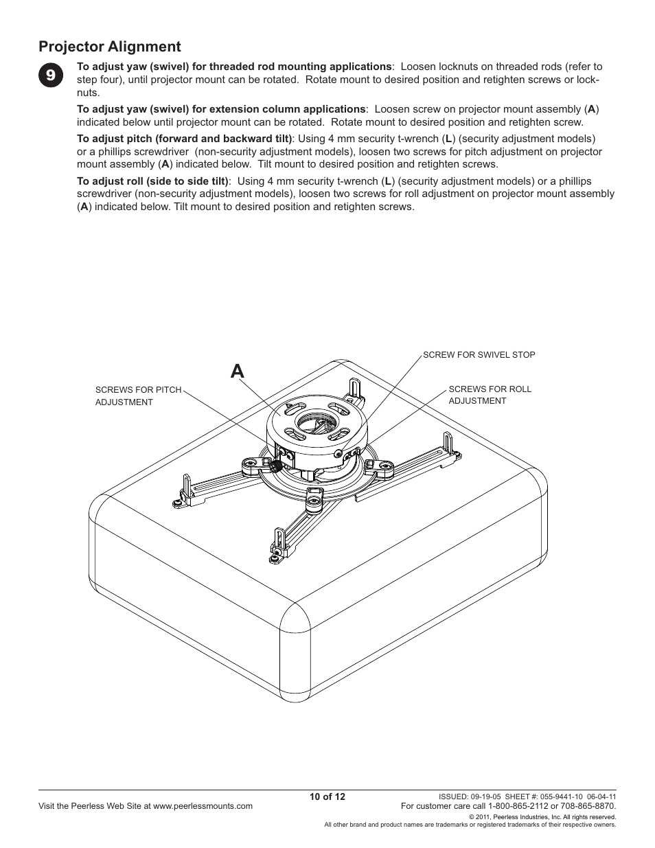 Projector alignment | Peerless-AV PRS-UNV - Installation User Manual | Page 10 / 12
