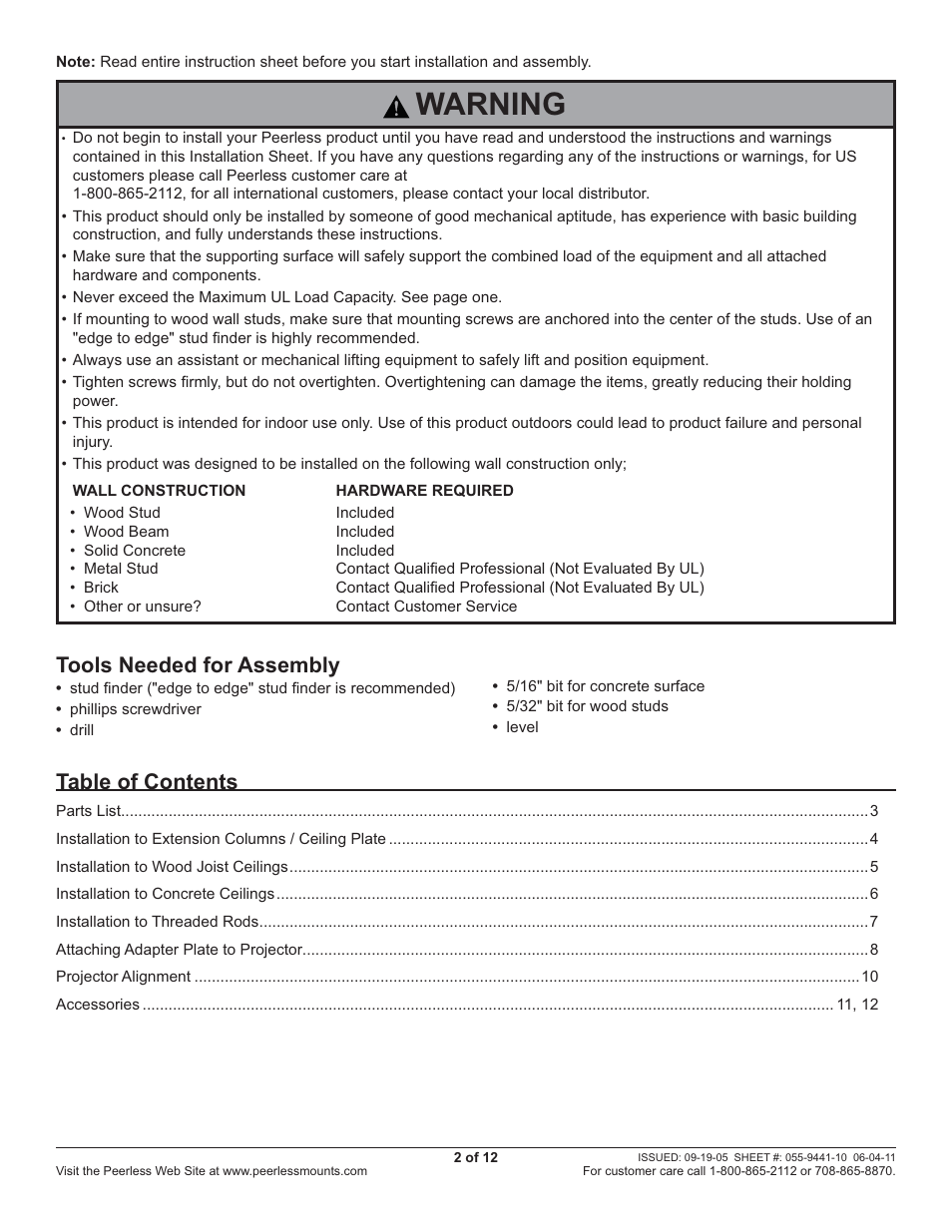 Peerless-AV PRS-UNV - Installation User Manual | Page 2 / 12