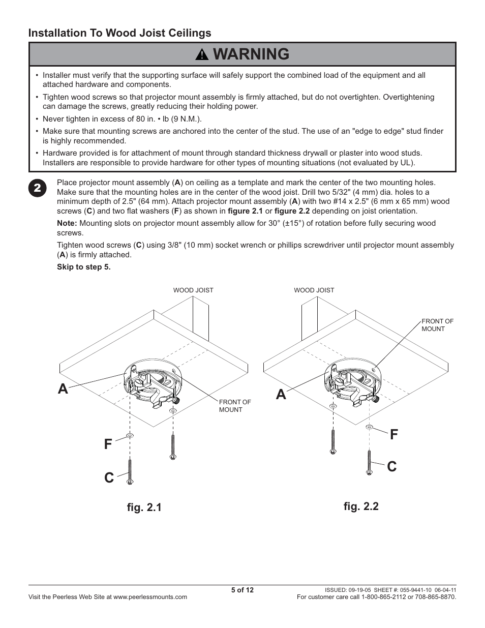 Warning | Peerless-AV PRS-UNV - Installation User Manual | Page 5 / 12