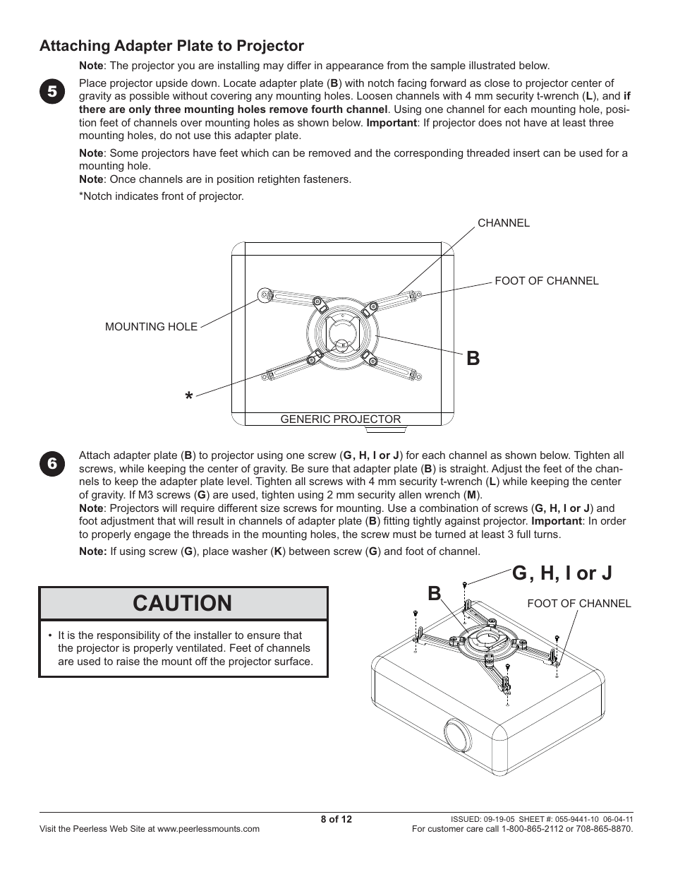 Caution, G , h, i or j | Peerless-AV PRS-UNV - Installation User Manual | Page 8 / 12