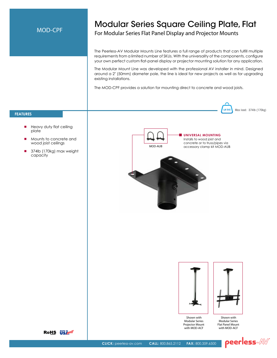 Peerless-AV MOD-CPF  - Sell Sheet User Manual | 2 pages