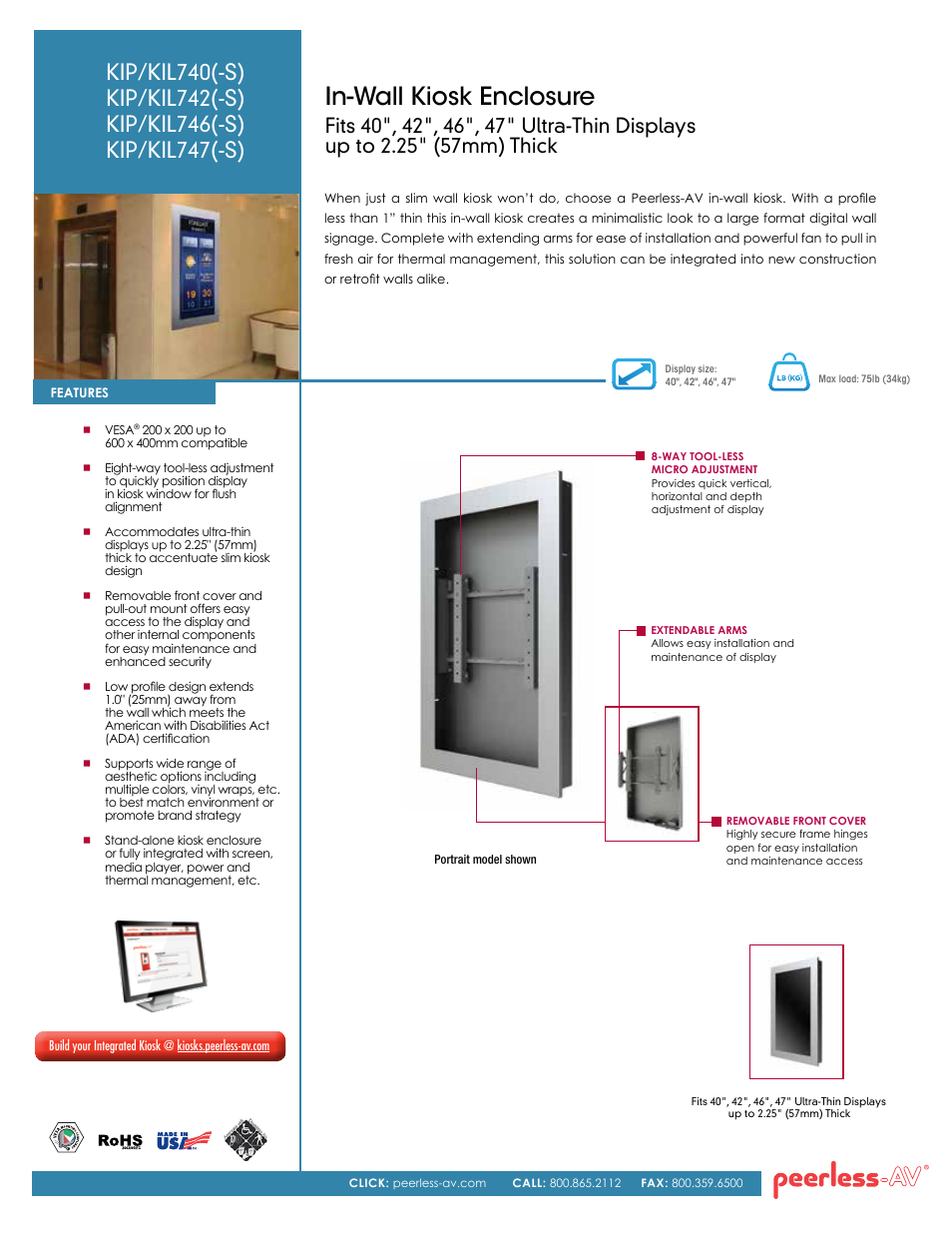 Peerless-AV KIP747-S  - Sell Sheet User Manual | 2 pages