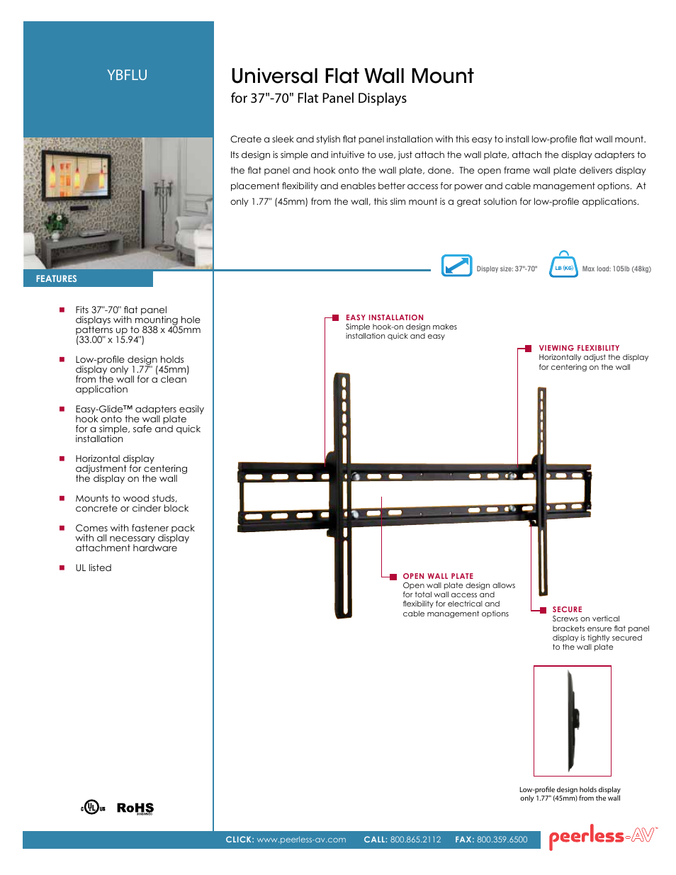 Peerless-AV YBFLU  - Sell Sheet User Manual | 2 pages