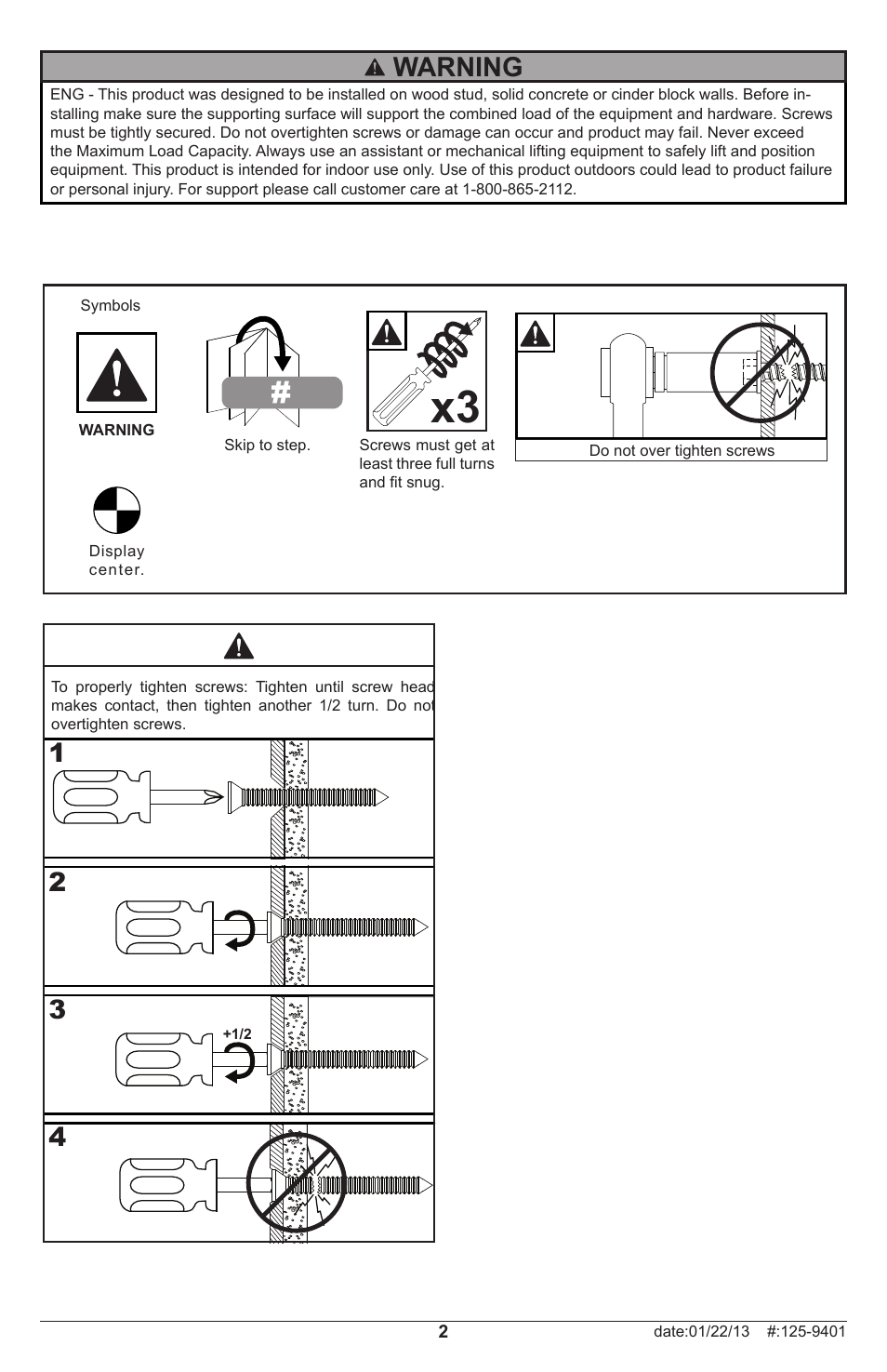 Warning | Peerless-AV GC-X360S-W - Installation User Manual | Page 2 / 12