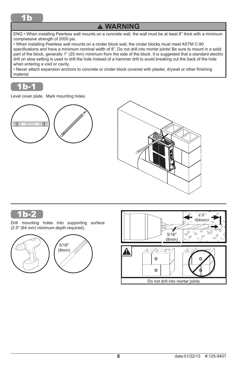 1b 1b-1, 1b-2, Warning | Peerless-AV GC-X360S-W - Installation User Manual | Page 8 / 12