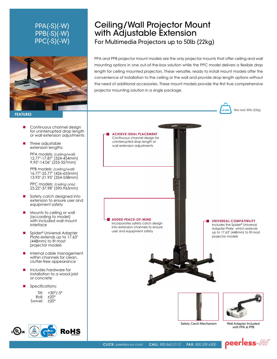 Peerless-AV PPC-W  - Sell Sheet User Manual | 2 pages