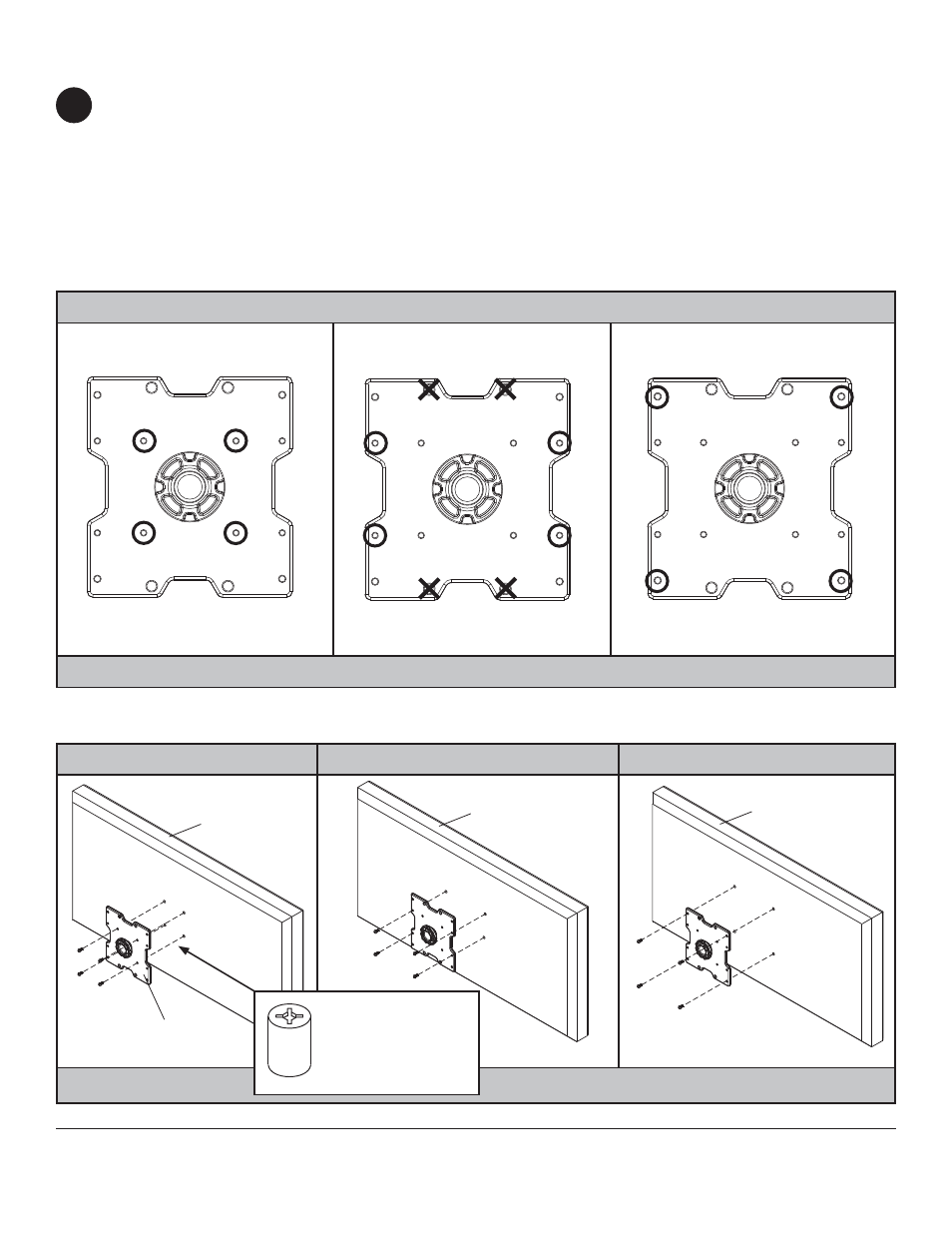 Attaching adapter plate to screen with vesa, Mounting pattern 2 mounting patterns vesa, Detail 1 detail 2 | Peerless-AV ACC925 - Installation User Manual | Page 8 / 9