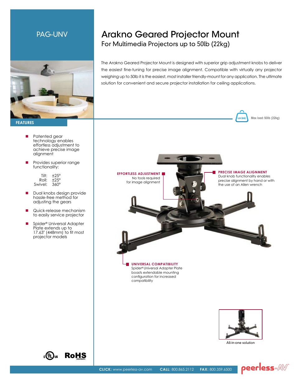 Peerless-AV PAG-UNV  - Sell Sheet User Manual | 2 pages