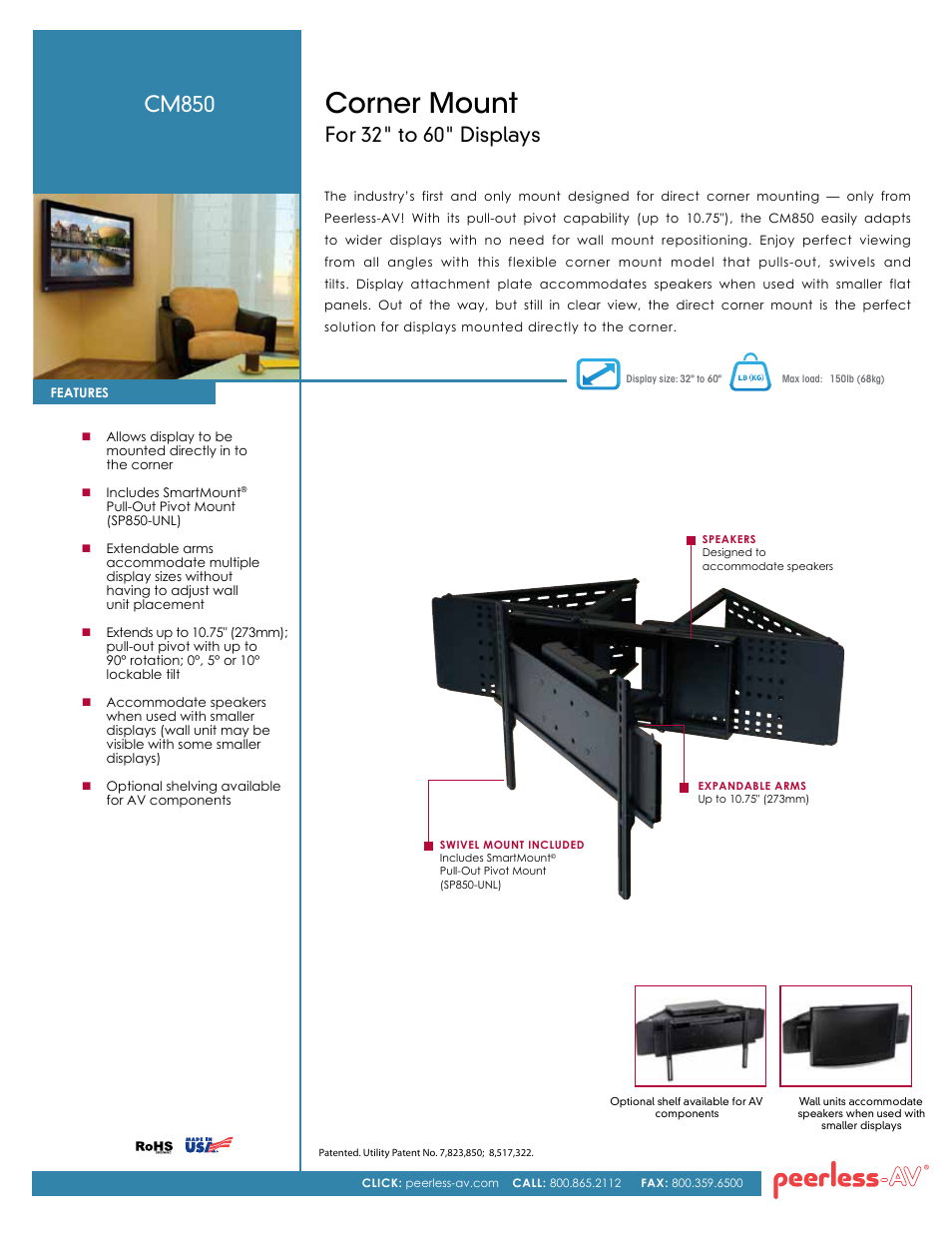 Peerless-AV CM850  - Sell Sheet User Manual | 2 pages