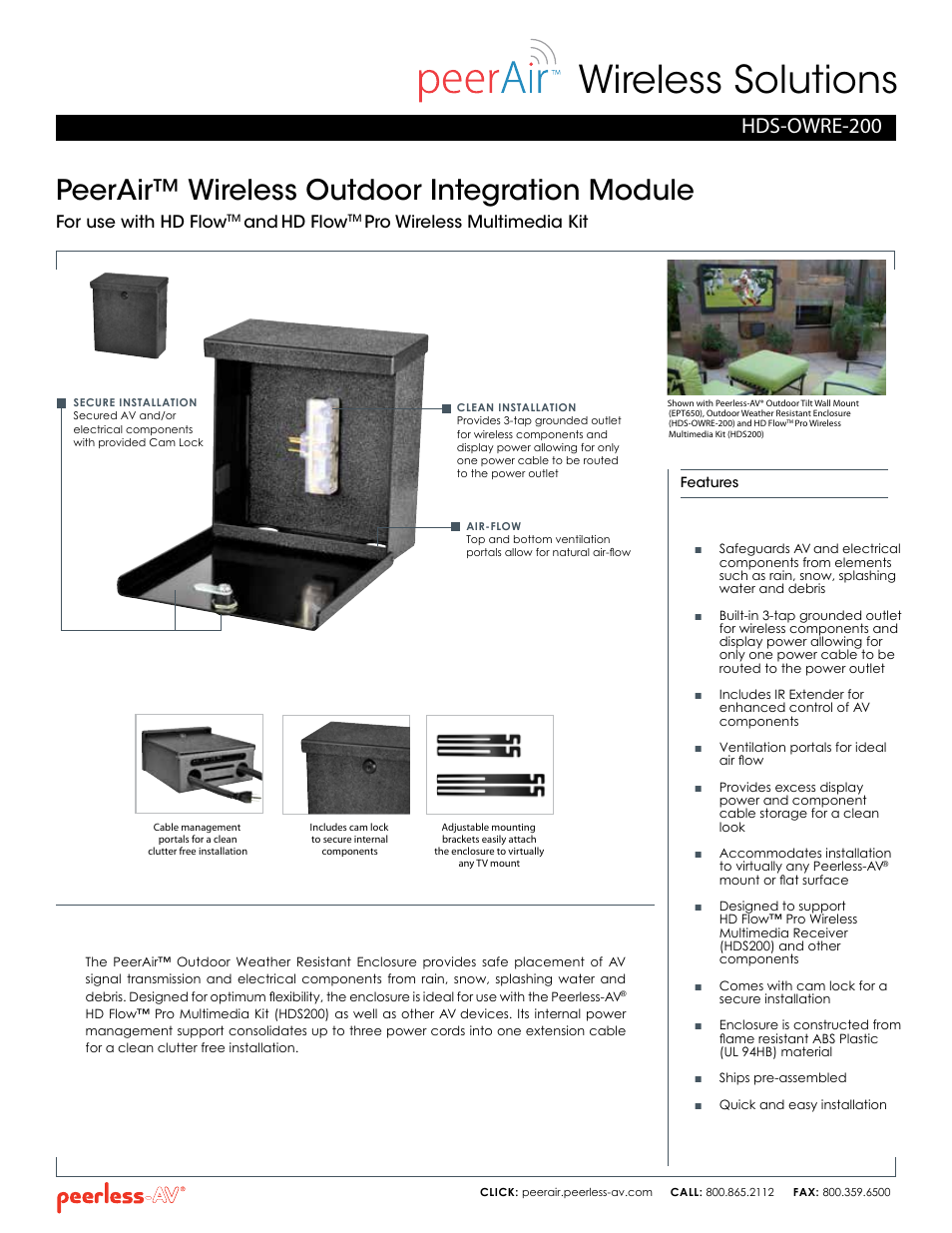 Peerless-AV HDS-OWRE-200  - Sell Sheet User Manual | 2 pages